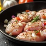 Ground Chicken Cooking In A Skillet With Garlic, Onions, And Spices