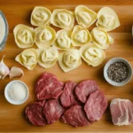 Fresh Ingredients For Beef Tortellini Alfredo